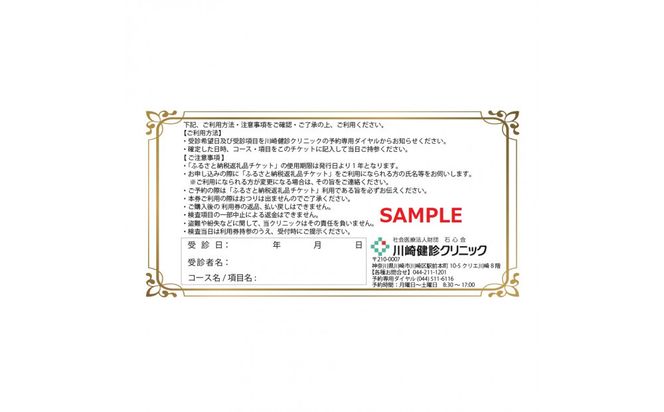 川崎健診クリニック　健康診断クーポンチケット13,200円分 141305_LH03