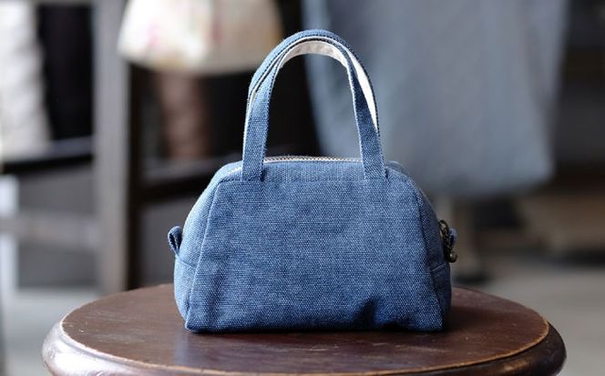 ヤシラミ花織 ランチポーチ 格子モダン (水色・オレンジ系織物) ハンドバッグ 手提げバッグ 小さめ おしゃれ レディース 沖縄市 / FABRIC SHOP MINAMI[BCCS001-01]