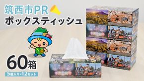 筑西市PR ボックスティッシュ 60箱 ( 5個入り × 12セット ) 1箱200組 400枚 パルプ100% 非売品 ティッシュ ティッシュペーパー 日用品 消耗品 常備品 まとめ買い [EN001ci]