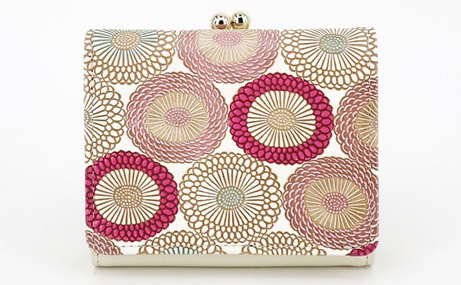 【文庫屋大関】三つ折りミニ財布　笠菊（桃花）【皮革工芸品】 ファッション 小物 民芸品 お札 カード 小銭 手のひらサイズ コンパクト 厄除け 牛革 手作り 大人可愛い 