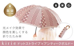 CB055【槙田商店】晴雨兼用折りたたみ傘　kirie ドットとストライプ　アンティークボルドー