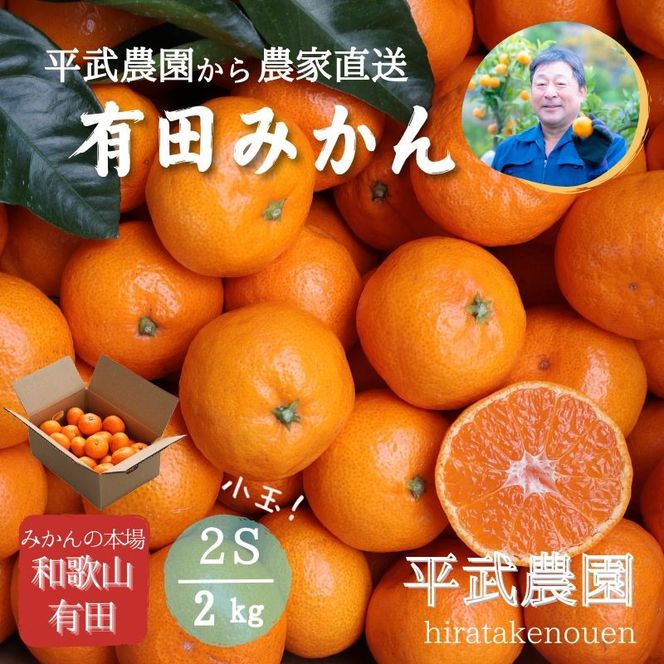 農家直送！有田みかん（2kg 2Sサイズ（小玉）秀品）平武農園　～蛍飛ぶ町から旬の便り～  BX117