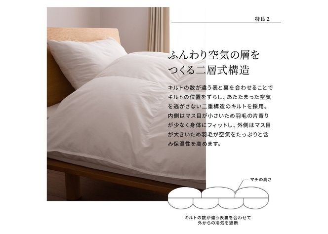 【甲州羽毛ふとん】限定品 本掛け二層式ホワイトダウン90％（シングル）アイボリー 羽毛布団 本掛け布団 掛け布団 二層式 寝具 山梨 富士吉田