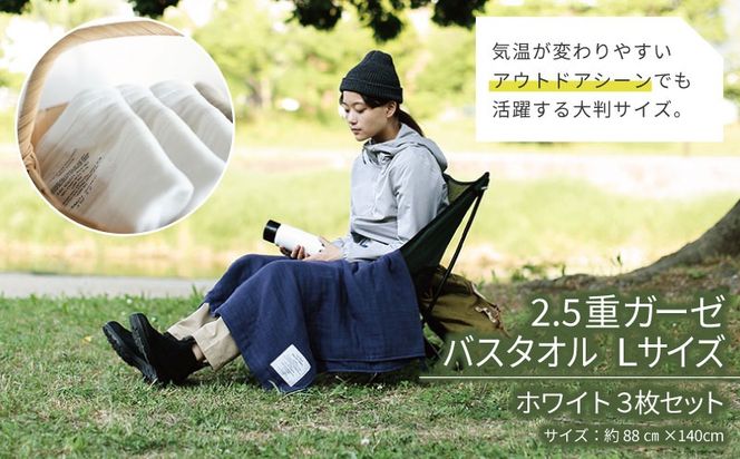 TST0008 【高島屋選定品】SHINTO TOWEL 2.5重ガーゼ バスタオル Lセット ホワイト 計3枚