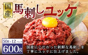 【フジチク】国産 馬刺し ユッケ 50g×12 合計600g 馬肉 馬刺し 馬刺 ユッケ タレ付き 肉 お肉 冷凍 熊本県 上天草市