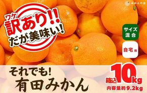 訳あり それでも 有田みかん 箱込 10kg (内容量約 9.2kg)  サイズミックス B品 有田みかん 和歌山県産 産地直送 家庭用［2025年11月中旬より2026年1月中旬頃順次出荷予定］［みかんの会］ AX210