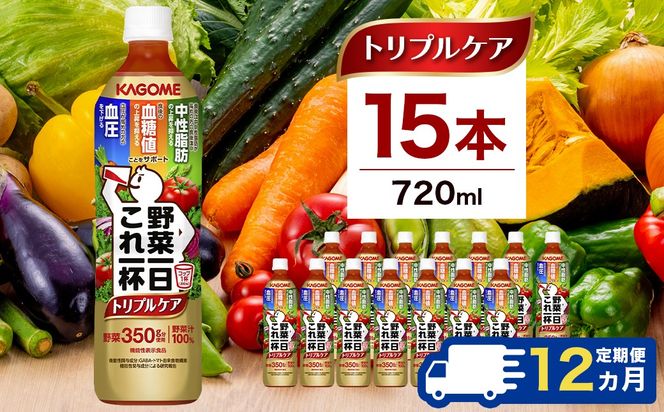 ns111-043 【定期便12ヶ月】カゴメ　野菜一日これ一杯トリプルケア 720ml 15本入