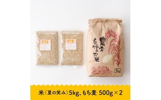令和7年産　宮崎県産　お米5kg(夏の笑み)&もち麦500g×2袋 【 宮崎県産 米 こめ 精米 おにぎり もち麦 穀物 】☆[C05402]