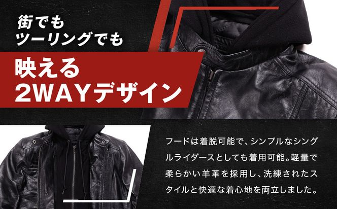 【デグナー】レザーフーディージャケット＜ブラック Mサイズ＞｜京都 バイクギア 人気ブランド バイク [24WJ-5]［ レザージャケット 革ジャン フード付き おしゃれ かっこいい 人気 おすすめ 革 レザー ヴィンテージ ツーリング ライダー バイカー 通販 送料無料 ふるさと納税 ］ 261009_A-JR181VC01