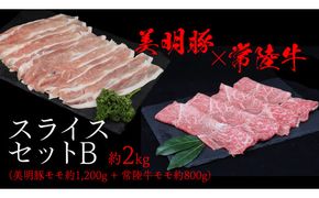 美明豚 × 常陸牛 スライスセットB 約 2kg （美明豚もも 1200g +常陸牛もも 800g ）（茨城県共通返礼品：行方市） びめいとん ビメイトン ブランド豚 銘柄豚 豚 豚肉 肉 もも 黒毛和牛 牛肉 ひたち牛 ブランド牛 和牛 [EQ017us]