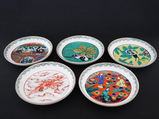九谷焼　4.2号皿揃　時代絵 （5枚セット）a01 工芸品 