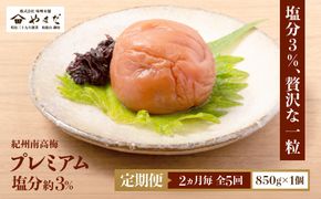 【定期便・2ヵ月毎 全5回】紀州南高梅 プレミアム 850g ［YM12］ 303446_DX90027