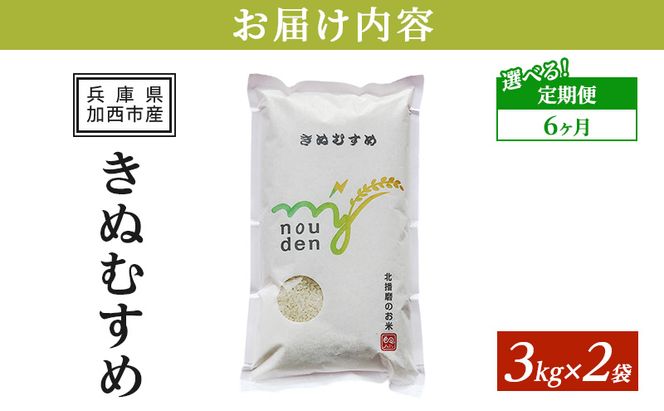 お米 定期便 きぬむすめ 白米 6kg(3kg×2袋) 6ヶ月連続お届け 米 単一原料米 精米 ごはん ご飯 白飯 小分け