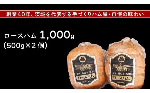 筑波ハム 代表商品 ロースハム 2品 合計1000g 茨城県産 『 常陸の輝き 』 ブランド豚 銘柄豚 ( 茨城県共通返礼品 ) 肉 豚 熟成 贅沢 ハム [FA009us]