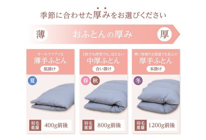 【数量限定】 ちょうどいい羽毛布団 ライトグレー シングル 薄手 中厚 厚手 【選べるおふとんの厚みタイプ】 肌掛け 合い掛け 本掛け 布団 寝具 羽毛ふとん すぐ届く スピード発送 山梨 富士吉田