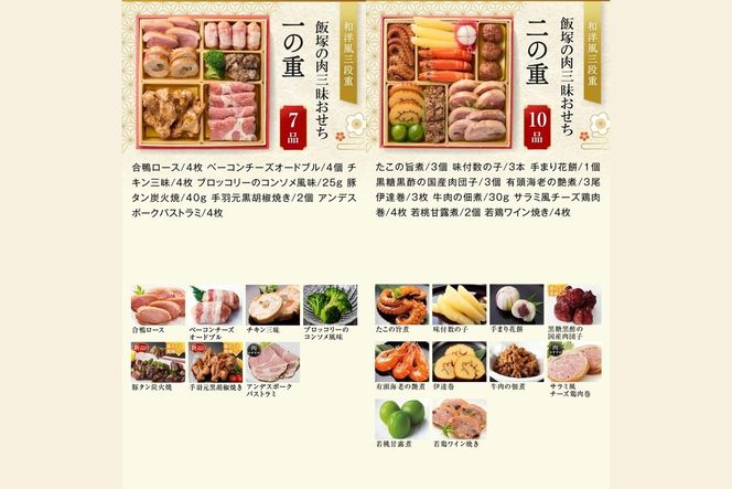 【C1-004】「飯塚の肉三昧おせち」和洋風三段重おせち(3人前)