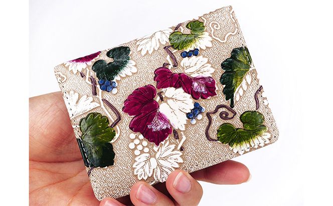 【文庫屋大関】箱まち小銭入れ　野葡萄【皮革工芸品】 ファッション小物 財布 民芸品 