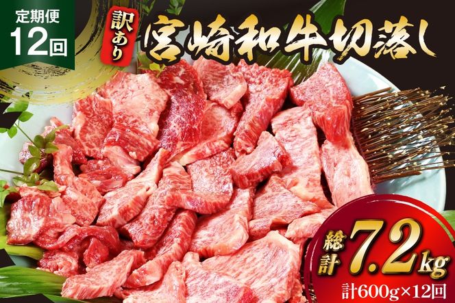 牛肉 訳あり 12回 定期便 宮崎和牛 切り落とし 焼肉 600g ×12回 総計 7.2kg [道の駅「日向」物産館 宮崎県 日向市 452061151] 焼き肉 切落し きりおとし 黒毛和牛 宮崎県産 訳アリ