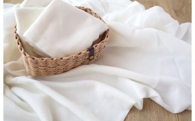 G1958 【tissu de coton/ハニカム織】泉州南部織 BED用ダブルシーツ＆ピロー2枚（WH）