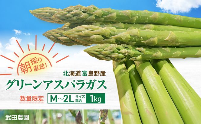 ［武田農園とれたて直送］2027年春～発送 グリーンアスパラ サイズ混合 1kg やわらかくて抜群にあまい！北海道 富良野産 (アスパラガス アスパラ 野菜 新鮮 産地直送 先行予約 限定)