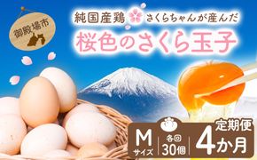【定期便4ヵ月】純国産鶏さくらちゃんが産んだ桜色のさくら玉子 五分咲き（Mサイズ）30個 ｜ 卵 鶏卵 たまご タマゴ 生卵 たまごかけご飯 濃厚 甘み 国産