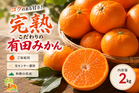 ＼光センサー選別／こだわりの完熟有田みかん 2kg【ご家庭用】サイズ混合 有機質肥料100% ｜ みかん 有田みかん 温州みかん ミカン 温州ミカン 柑橘 温州 甘い コク 産地直送◇
