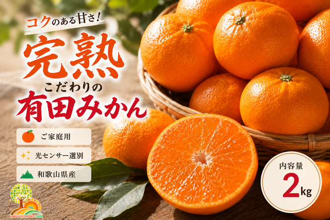 ＼光センサー選別／こだわりの完熟有田みかん 2kg【ご家庭用】サイズ混合 有機質肥料100% ｜ みかん 有田みかん 温州みかん ミカン 温州ミカン 柑橘 温州 甘い コク 産地直送◇