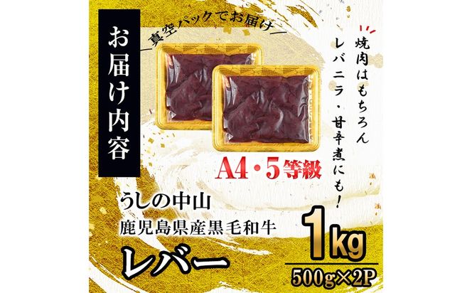うしの中山 A4・A5等級黒毛和牛 レバー 計1kg（500g×2P）a5-346