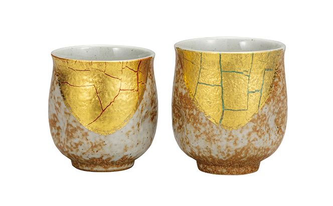 九谷焼　 組湯呑 　金箔彩　a03 