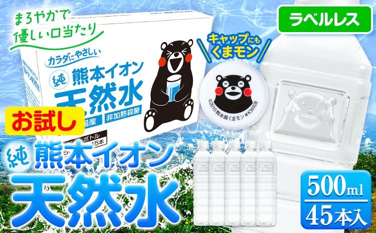 熊本イオン純天然水 ラベルレス 500ml×45本 お試し [30日以内に出荷予定(土日祝除く)] 水 飲料水 ナチュラルミネラルウォーター 熊本県 玉名郡 玉東町 完全国産 天然水 くまモン パッケージ---gkt_gfrst45_30d_24_5500_ni---