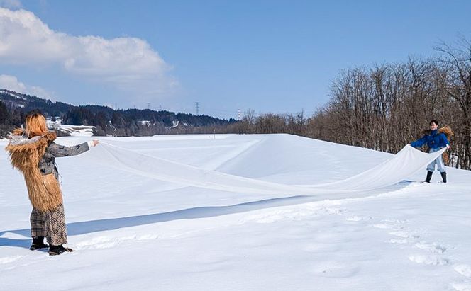 雪さらし体験【メンズシャツ】ファッション 男性 メンズ 洋服 シャツ からむし生地 涼感 通気性 漂白 殺菌 体験型 冬 雪 信濃川 新潟県 十日町市