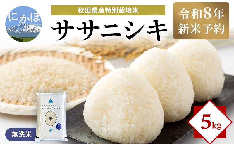 [令和8年産 新米予約][無洗米]秋田県産特別栽培米ササニシキ5kg×1袋 新米 お米 おこめ 精米特別栽培米