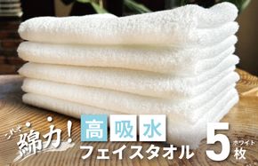 099H2606 【スピード発送】高吸水 フェイスタオル 5枚 ホワイト【これぞ綿力 泉州タオル 国産 吸水 普段使い シンプル 日用品 家族 ファミリー】