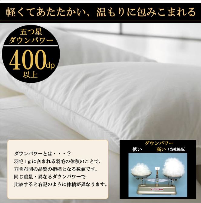 【日本製】オールシーズン2枚合わせ羽毛布団 ホワイトダックダウン 93％ ダブルロングサイズ（150-7）