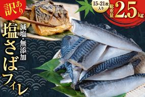 訳あり 減塩 無添加 塩サバ フィレ Mサイズ 総重量 2.5kg (15-21枚入) [足利本店 宮城県 気仙沼市 20565687] 魚介類 魚 大容量 サバ さば 鯖 塩分控えめ 切り身 冷凍 訳アリ