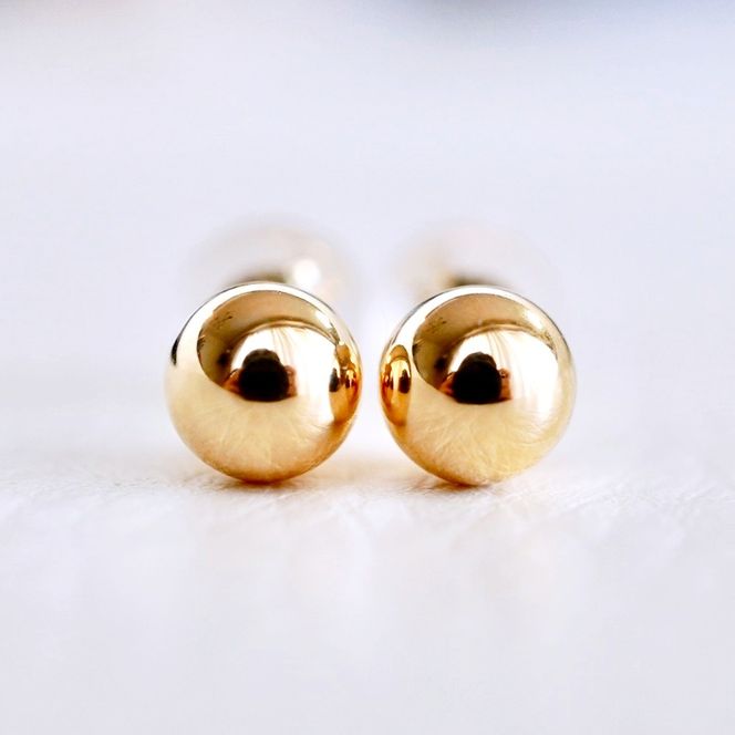 【ジュエリー】K18 18金 ゴールド 地金 シンプル ボール ピアス (5mm) 保証書付 KO-0003 242-009-b