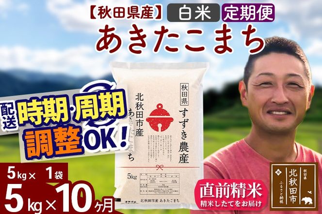 ※令和7年産※《定期便10ヶ月》秋田県産 あきたこまち 5kg【白米】(5kg小分け袋) 2025年産 お届け時期選べる お届け周期調整可能 隔月に調整OK お米 すずき農産|szap-10310