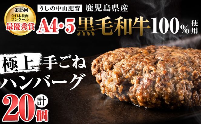 ＜A4・A5等級＞鹿児島県産黒毛和牛100%使用極上手ごねハンバーグ計3kg(150g×20個) b8-037