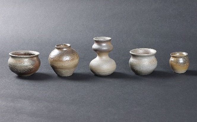 寒風須恵器 小一輪生 いろいろ5点セット（三浦裕二：作） 工芸品 インテリア 