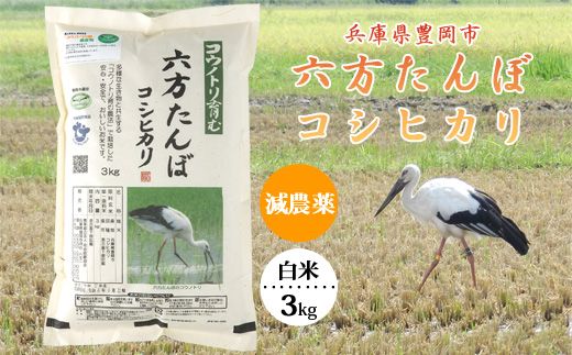 新米 六方たんぼ コシヒカリ 減農薬（白米：3kg）令和8年産 / 米 お米 精米 コシヒカリ コウノトリ育む農法