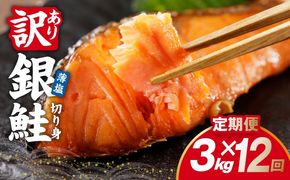 G6152 【定期便】銀鮭 切り身 3kg(約27切れ前後) 全12回【訳あり 規格外 甘塩 バラ凍結 海鮮 魚介 鮭 さけ しゃけ お弁当 朝食 おかず 簡単調理】