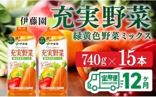 [12ヶ月定期便]伊藤園 充実野菜 緑黄色野菜ミックス(PET) 740g×15本740g×15本 上記内容を12ヶ月間お届けします。 [C07380t12]