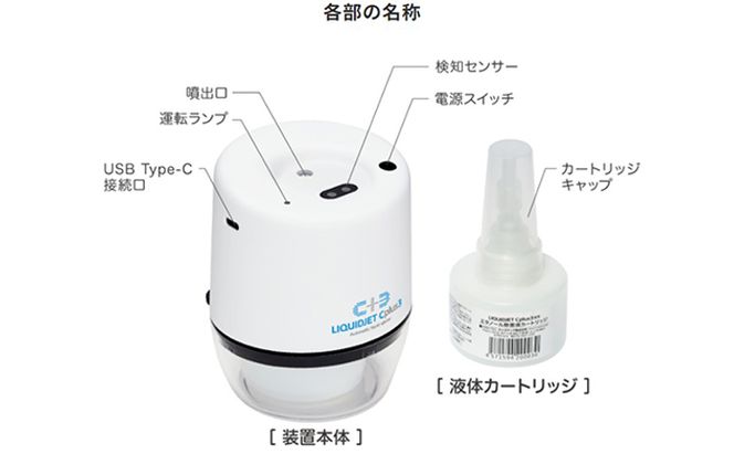 王寺町　アルコール除菌ディスペンサー、リキッドジェットミニ 雑貨 日用品 天平文様 非接触型 噴霧器 世界初 噴出装置 センサー感知 液体 電池駆動 USB駆動 日本製 