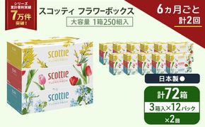 定期便 ティッシュ スコッティ フラワーボックス 3箱 × 12 パック《 6ヶ月ごと計 2回 》ティッシュセット