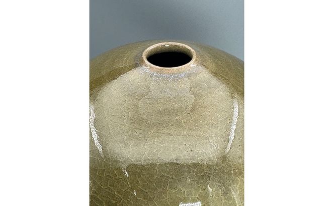 虫明焼 灰釉火円文壺(黒井千左 作) 工芸品 インテリア 雑貨 日用品