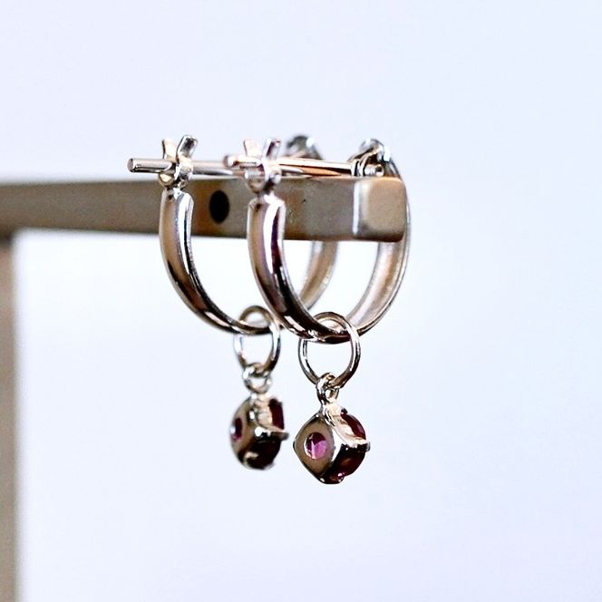 Pt900 プラチナ 2WAY ピアス 地金 ロードライトガーネット フープピアス(直径10mm) 保証書付 SMK-5249 SWAD098-rgnt