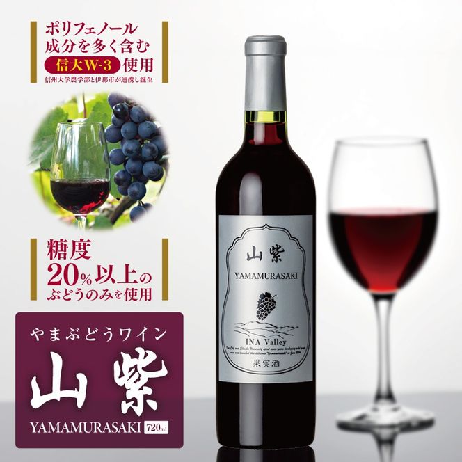 ワイン 日本ワイン やまぶどうワイン 「山紫」 720ml 1本 | ワイン wine 山ぶどう 山葡萄 ぶどう 信州大学 信大W-3 ポリフェノール 伊那ブランド ふるさと納税 返礼品 信州産 長野県 伊那市 【012-70】