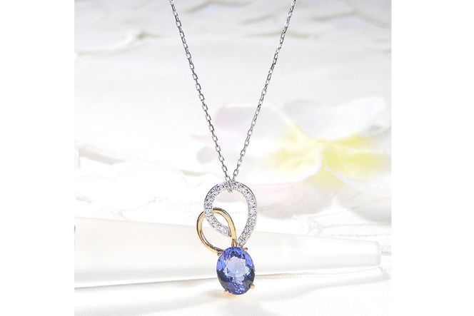 ネックレス K18YG PT900 イエローゴールド プラチナ コンビ 0.18ct ダイヤモンド タンザナイト 大粒 オーバル 誕生石 ハート ペンダント 大ぶり 【f274-ta-ygpt】 [オーダーメイドジュエリーメイ 山梨県 韮崎市 20745059]