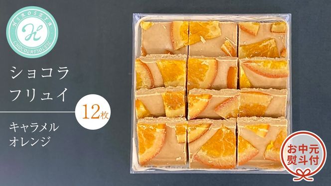 【 お中元 熨斗 付】 ショコラフリュイ キャラメルオレンジ 12枚 チョコレート チョコ スイーツ デザート 高級 ギフト 贈り物 お礼 プレゼント 手土産 お菓子 [DJ59-NT]