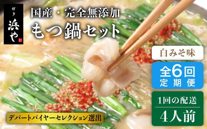 【全6回定期便】国産 ・ 完全 無添加 もつ鍋 セット ×2 ( 約 4人前 ) 白みそ味 糸島市 / 博多 浜や[AFF009]